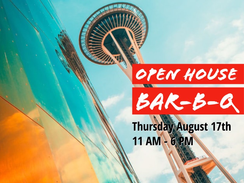 Washington Regional Open House Flyer image including the space needle and a colorful backdrop